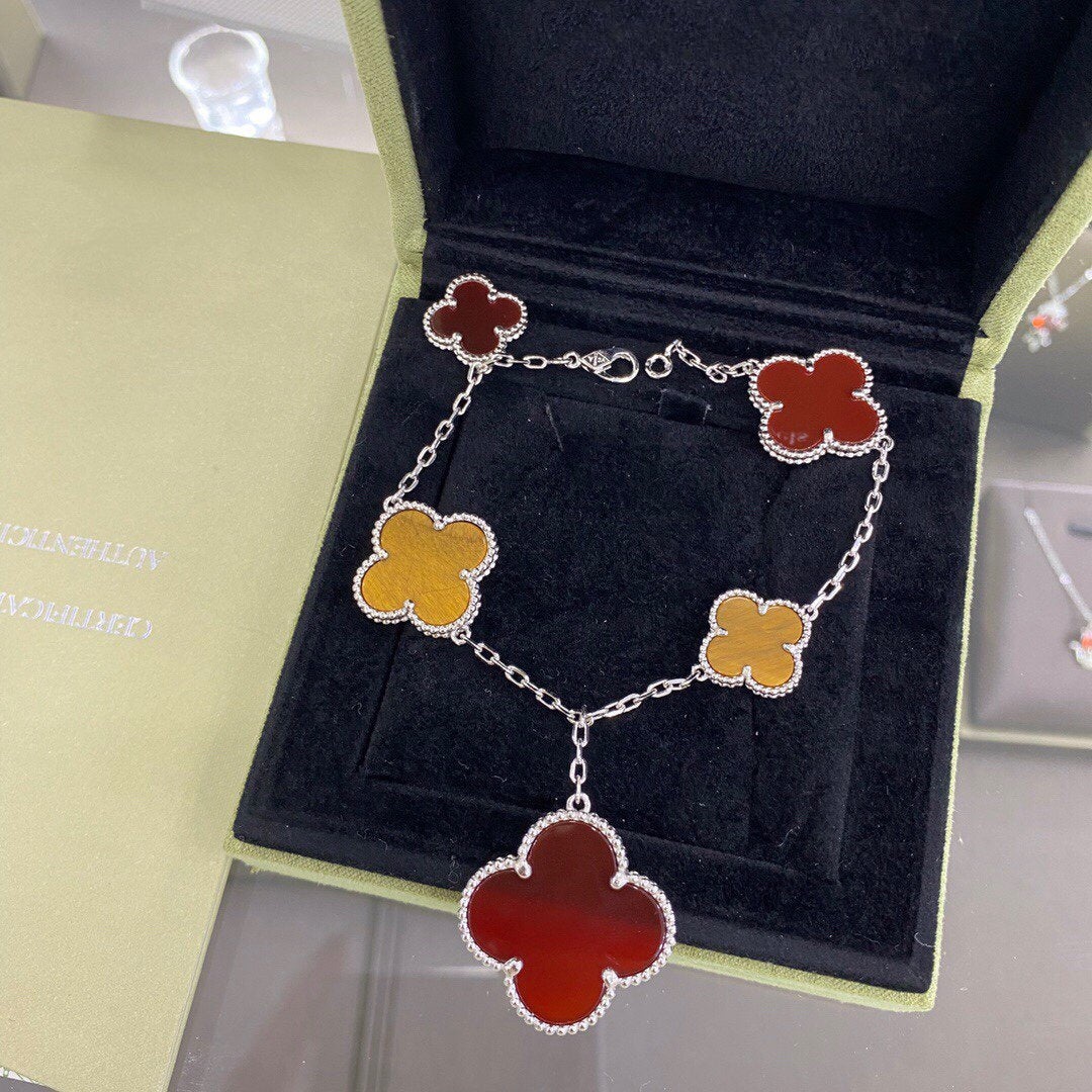 [Van Cleef Arpels]CLOVER 5 MOTIFS SIVLER CARNELIAN TIGER EYE BRACELET