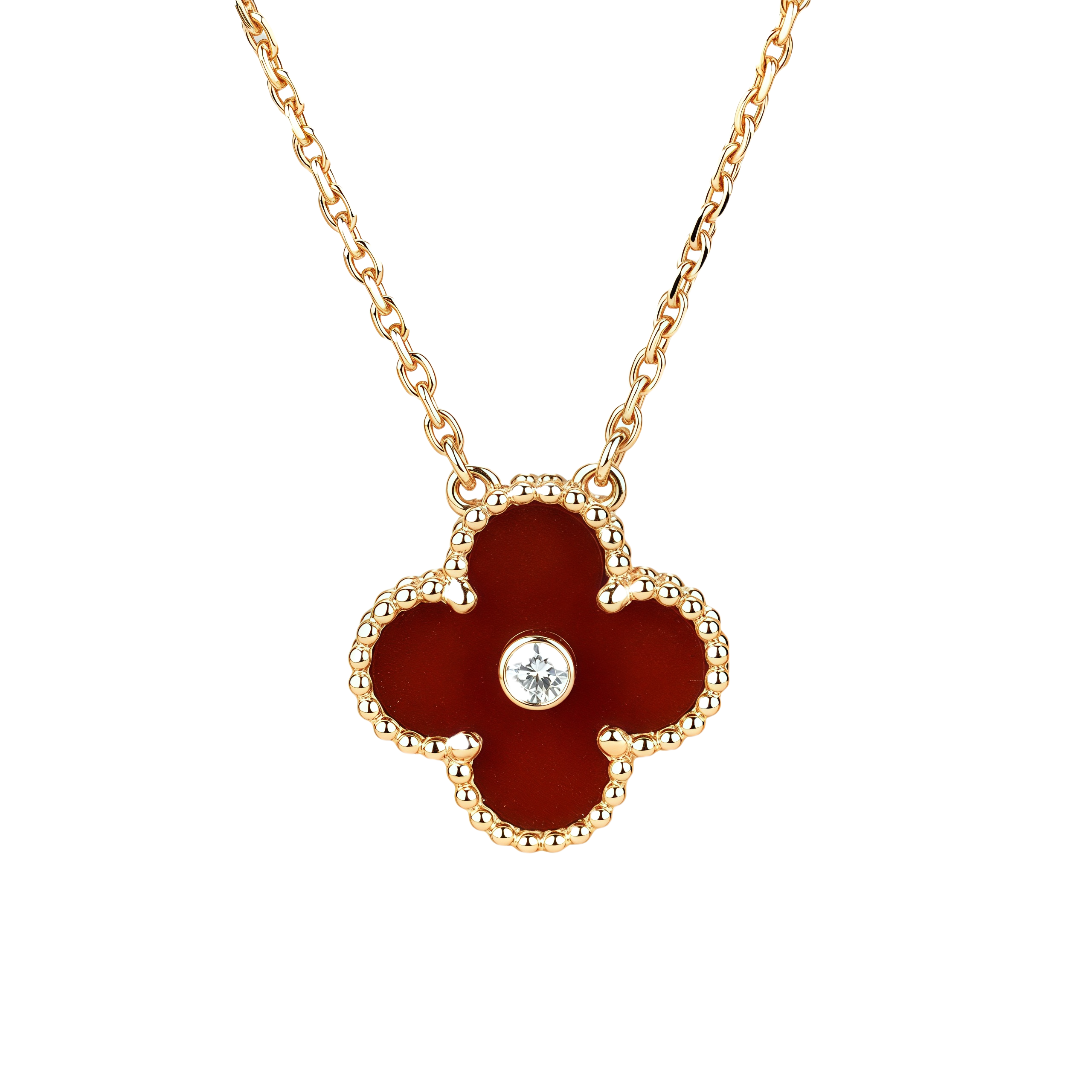[Van Cleef Arpels]CLOVER 15MM DIAMOND CARNELIAN NECKLACE